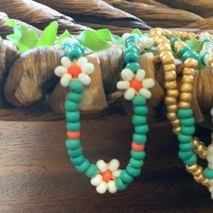 Boho Happy Daisy Bracelet - Turquoise+White